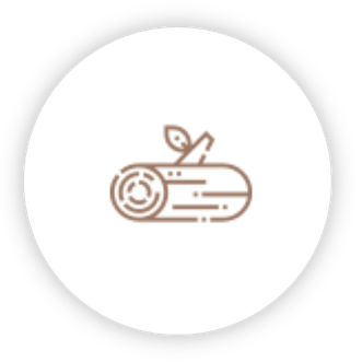 Brown log with a small leaf on top, indicating sustainability or eco-friendly wood.